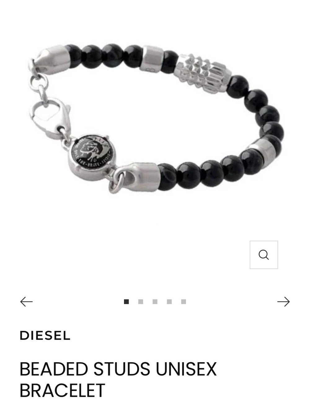 Diesel Black Beaded Bracelet with Silver Accents